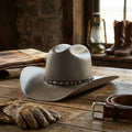 Silver Grey Straw Western Hat with Studded Decorative Band