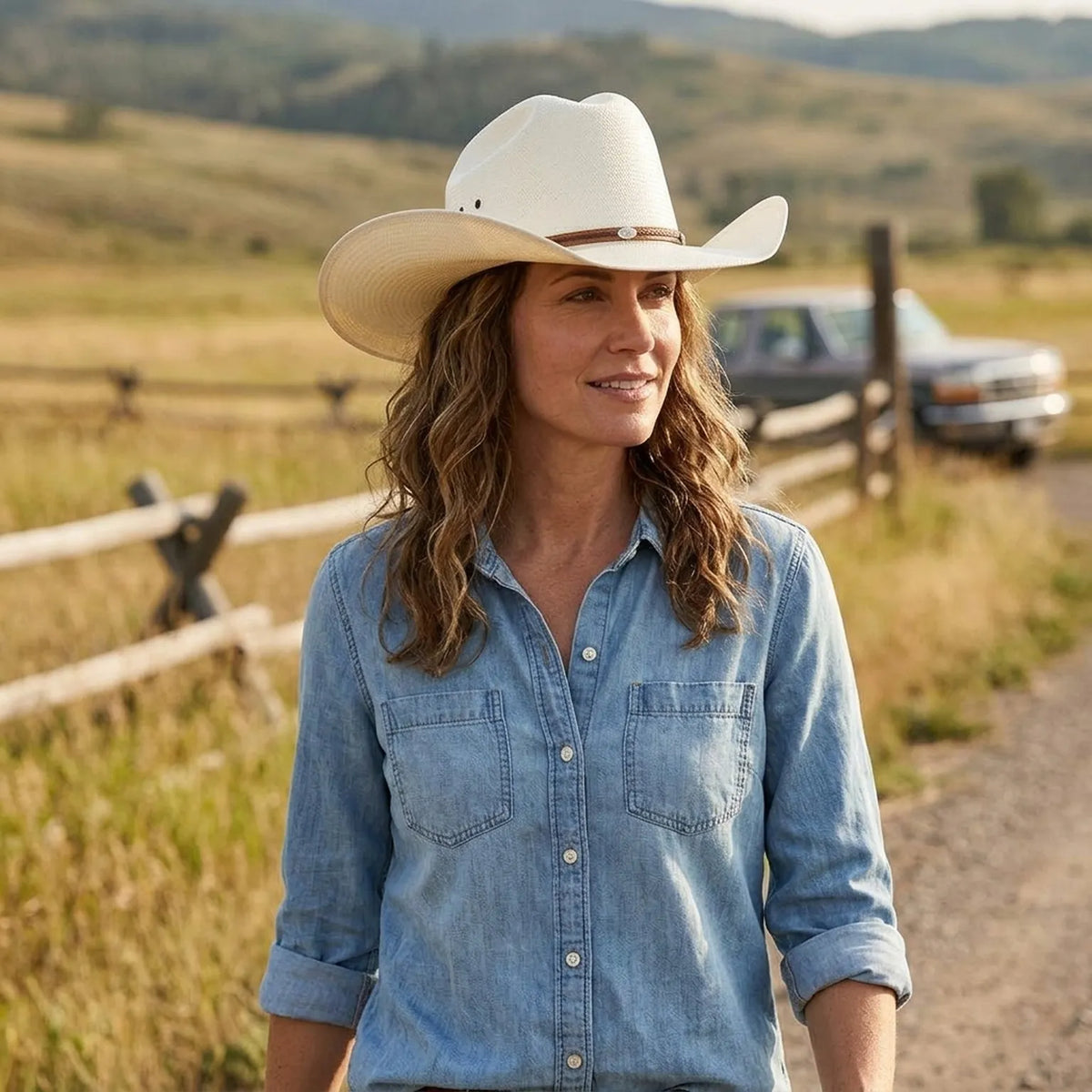Unisex White Straw Cowboy Hat with Braided Leather Concho Band