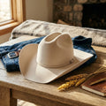Cream Felt Cowboy Hat with Curved Wide Western Style Brim