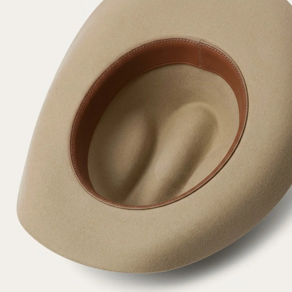 Camel Felt Cowboy Hat with Pinched Crown and Curved Brim