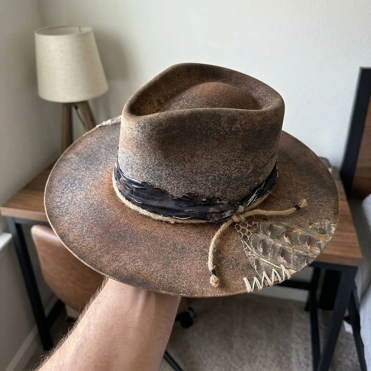 Brown Distressed Felt Western Hat with Snake Print Band
