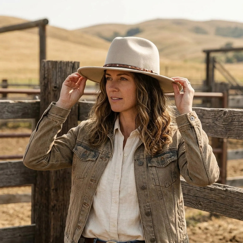 Sand Felt Western Hat with Braided Leather Band and Silver Studs