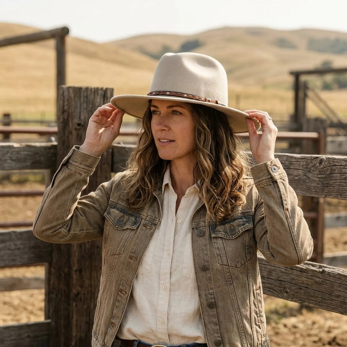 Sand Felt Western Hat with Braided Leather Band and Silver Studs