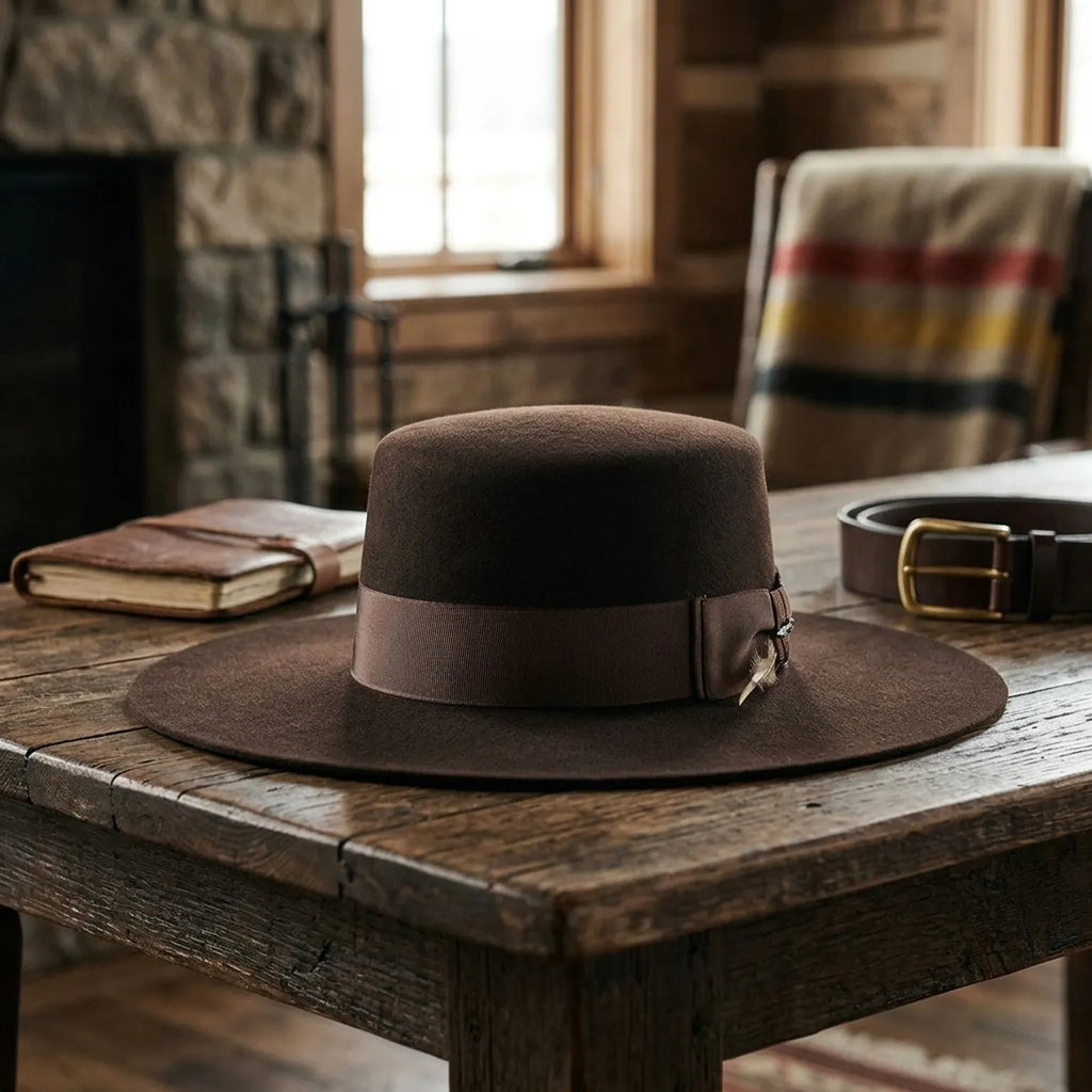 Dark Brown Wool Felt Wide Brim Fedora with Bow Grosgrain Band