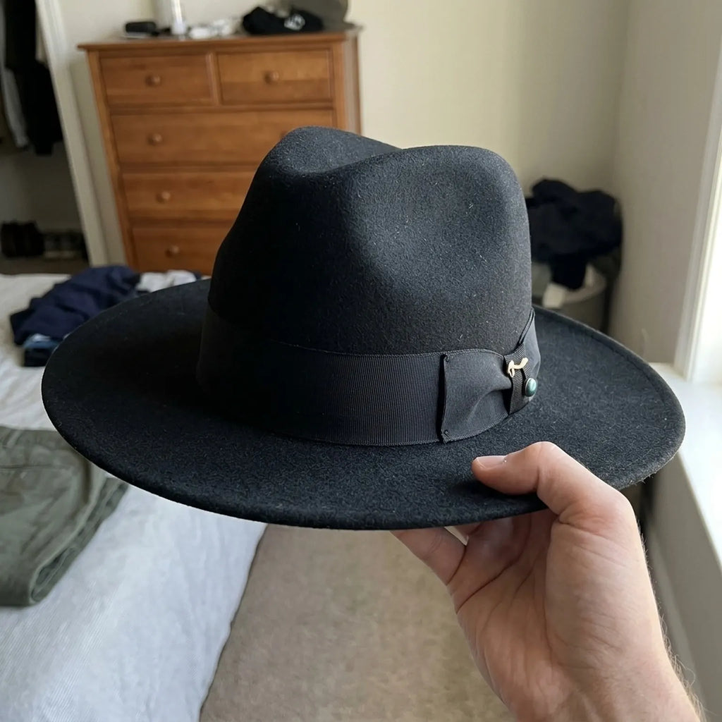 Black Wool Felt Fedora Hat with Grosgrain Band and Side Bow