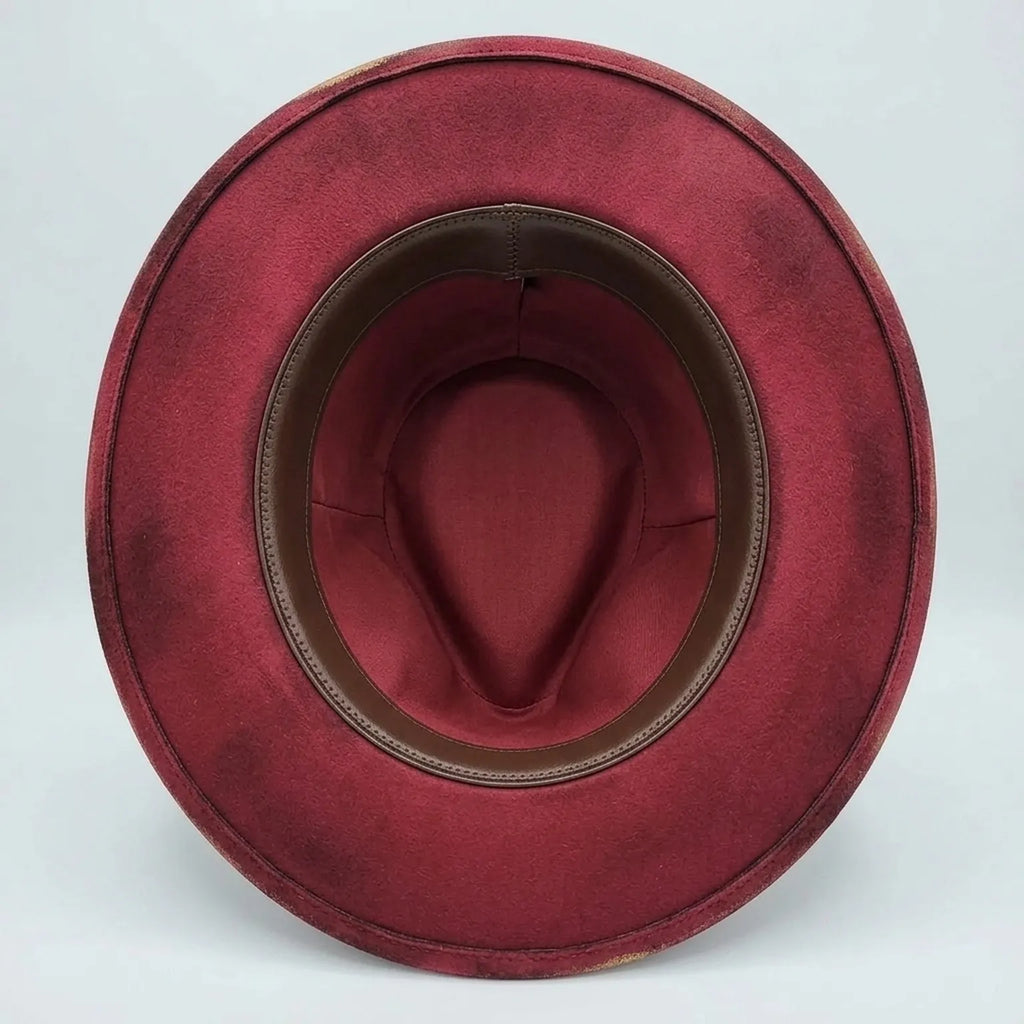 Burgundy Mystic Fedora with Hand-Painted Tarot and Cards