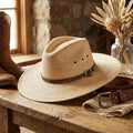 Natural Tan Straw Sun Hat with Simple Leather Band