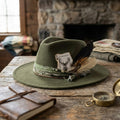 Olive Green Felt Western Hat with Paisley Band and Feather