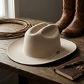Off-White Felt Fedora Hat with Grosgrain Ribbon Bow Detail