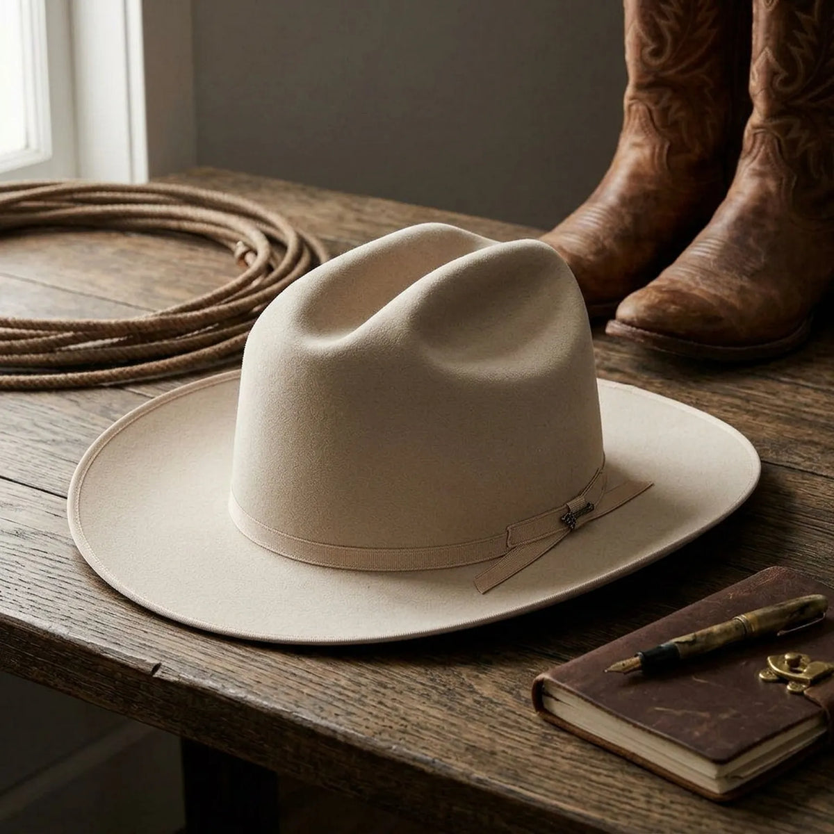 Off-White Felt Fedora Hat with Grosgrain Ribbon Bow Detail