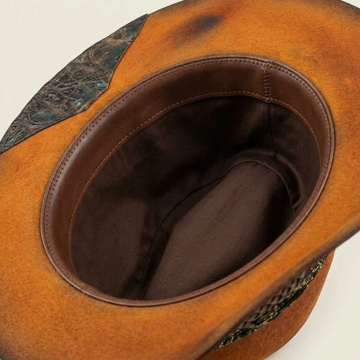 Rust Orange Fedora with Snakeskin Band and Crocodile Patch