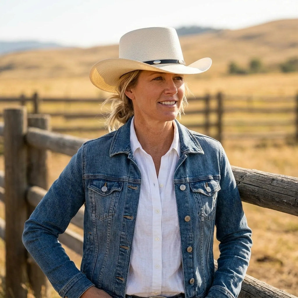 White Straw Western Hat with Concho Band for Country Style