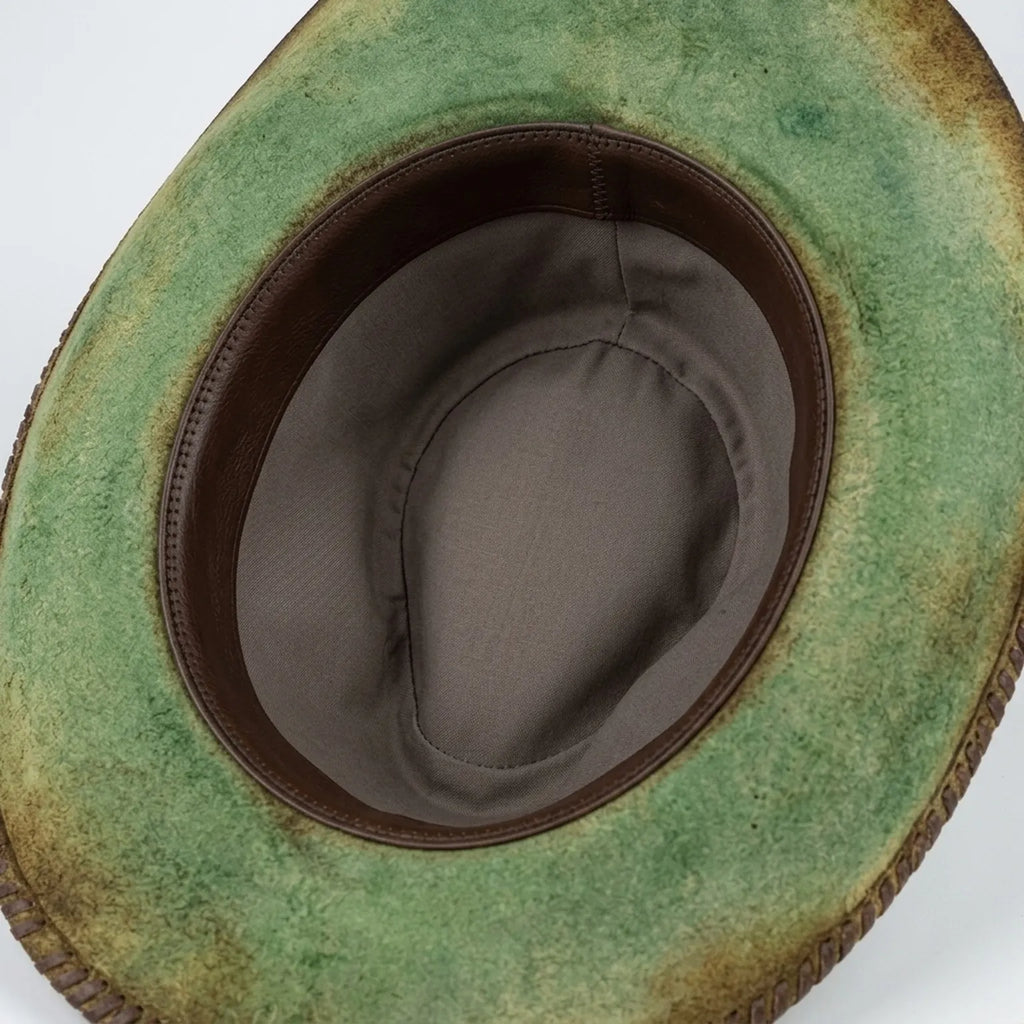 Green Distressed Cowboy Hat Paisley Band Braided Leather Western
