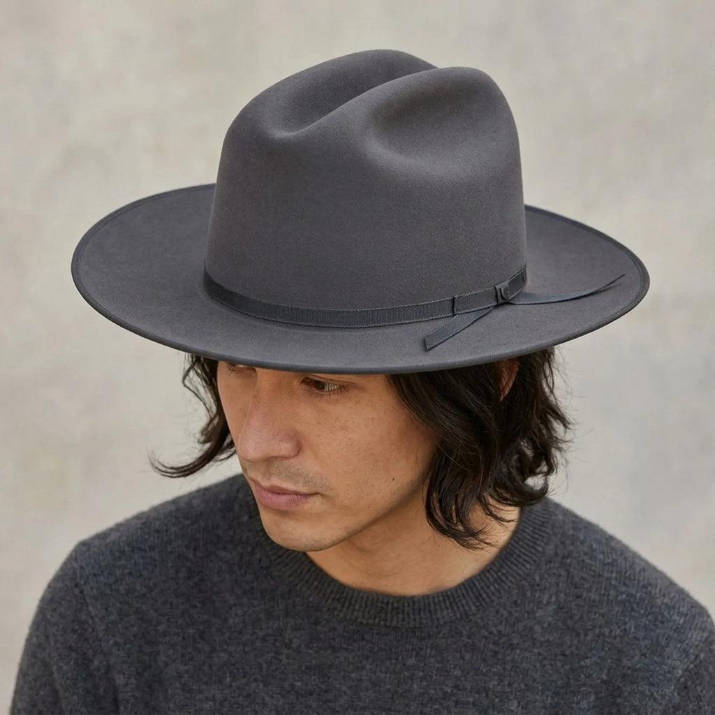 Dark Grey Felt Fedora Hat with Black Grosgrain Band - Classic