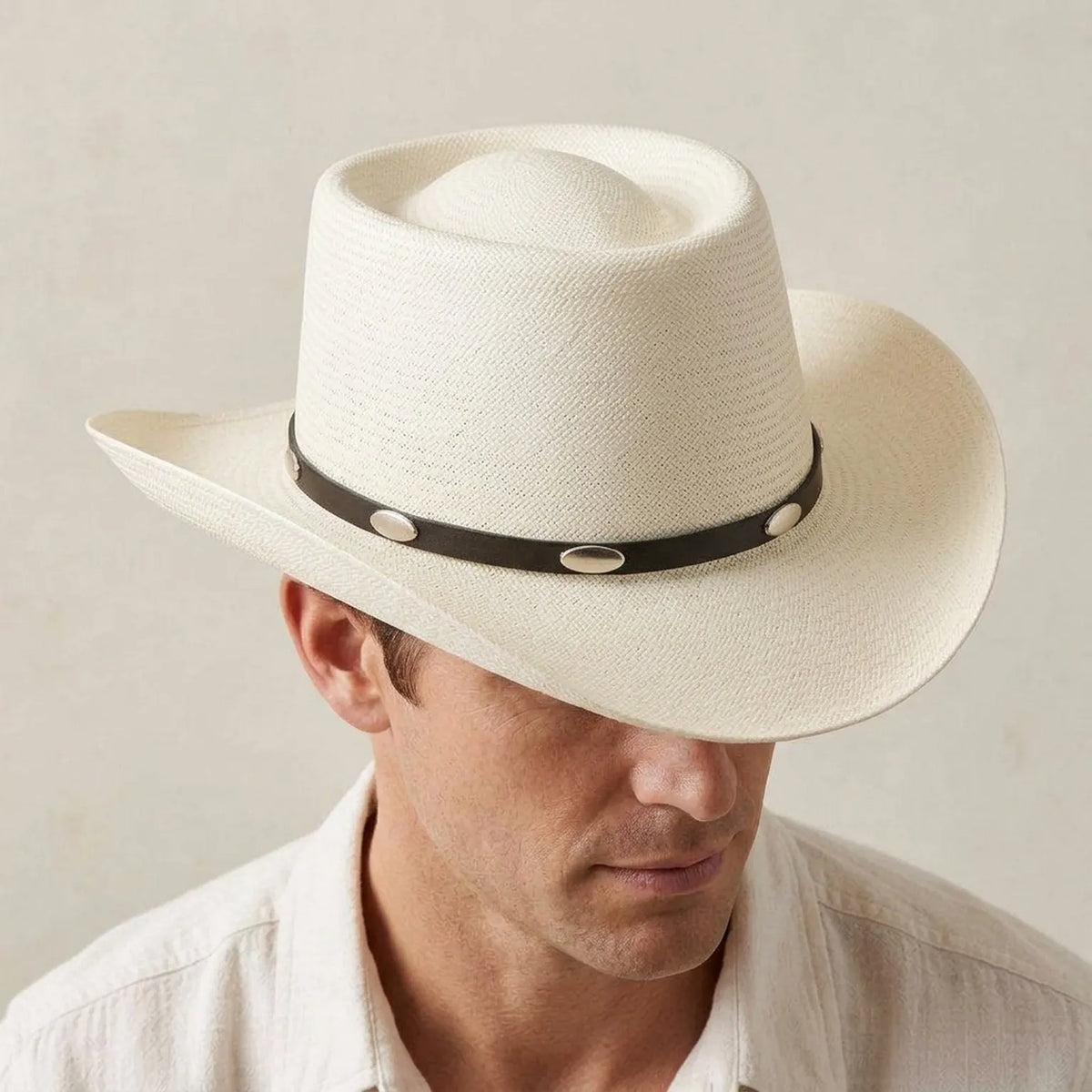 White Straw Western Hat with Concho Band for Country Style