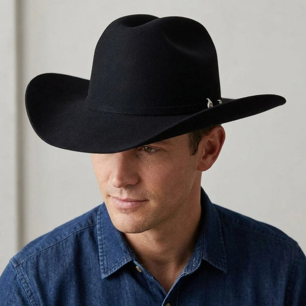 Black Felt Western Hat With Wide Brim and Band Accent