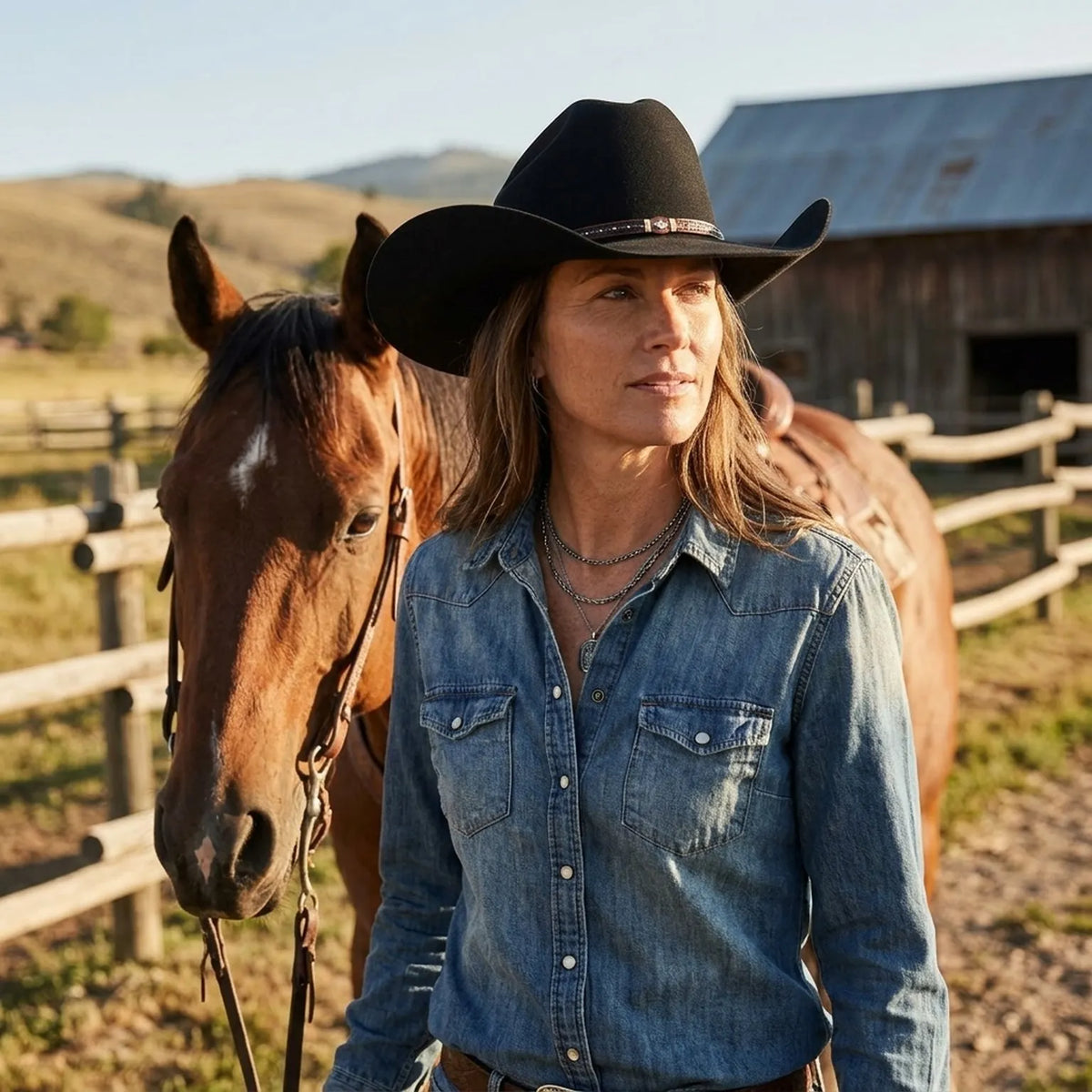 Black Felt Cowboy Hat with Studded Band - Western Style