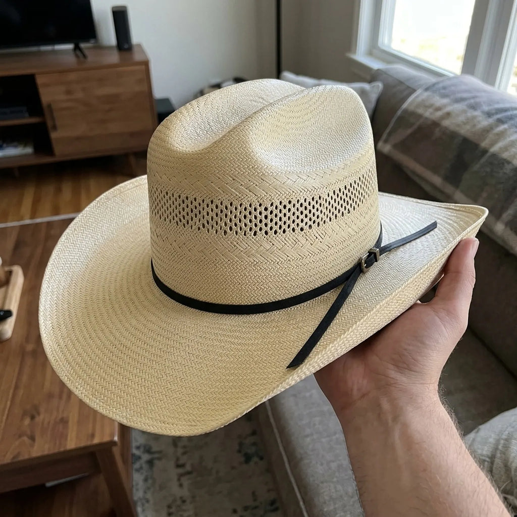Natural Straw Cowboy Hat with Perforated Crown
