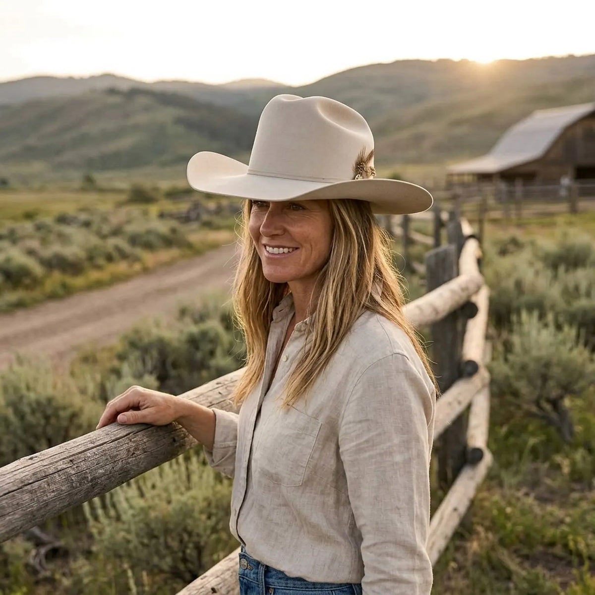Cream Wool Felt Cowboy Hat with Clean Lines and Brim