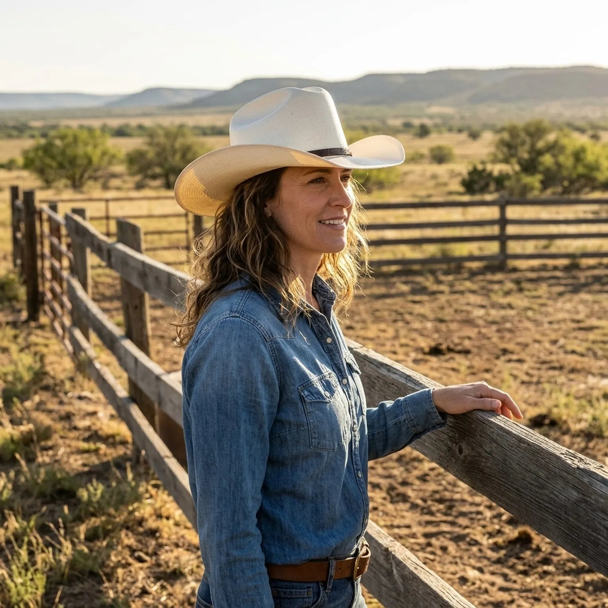 Ivory Straw Western Hat with Braided Brown Leather Band
