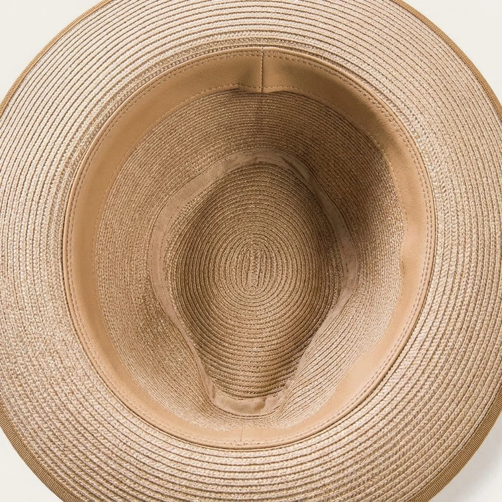 Tan Straw Fedora Hat with Brown Grosgrain Ribbon Band and Bow