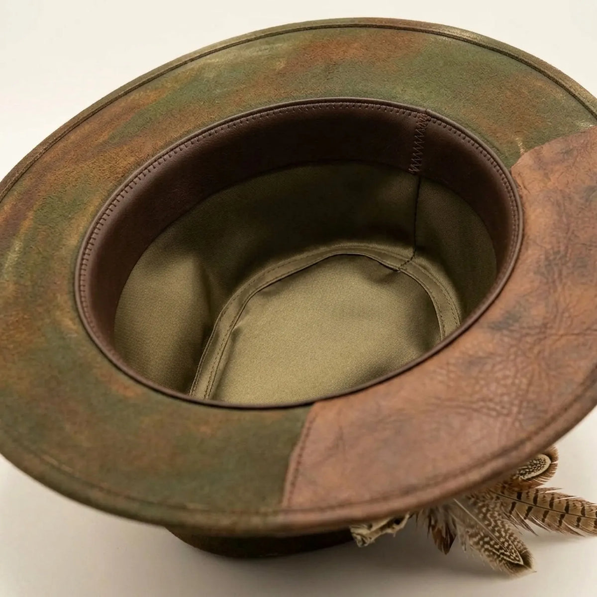 Olive Patchwork Fedora with Barbed Wire and Paisley Band