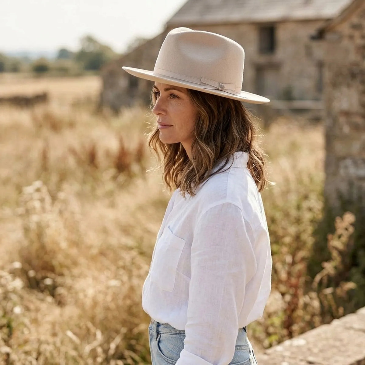 Cream Felt Fedora Hat with Grosgrain Band - Classic Style