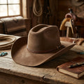 Classic Brown Felt Cowboy Hat Tooled Leather Band Knot