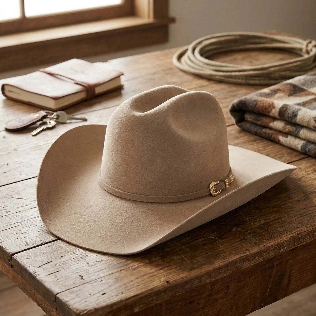 Beige Wool Felt Cowboy Hat with Classic Shape
