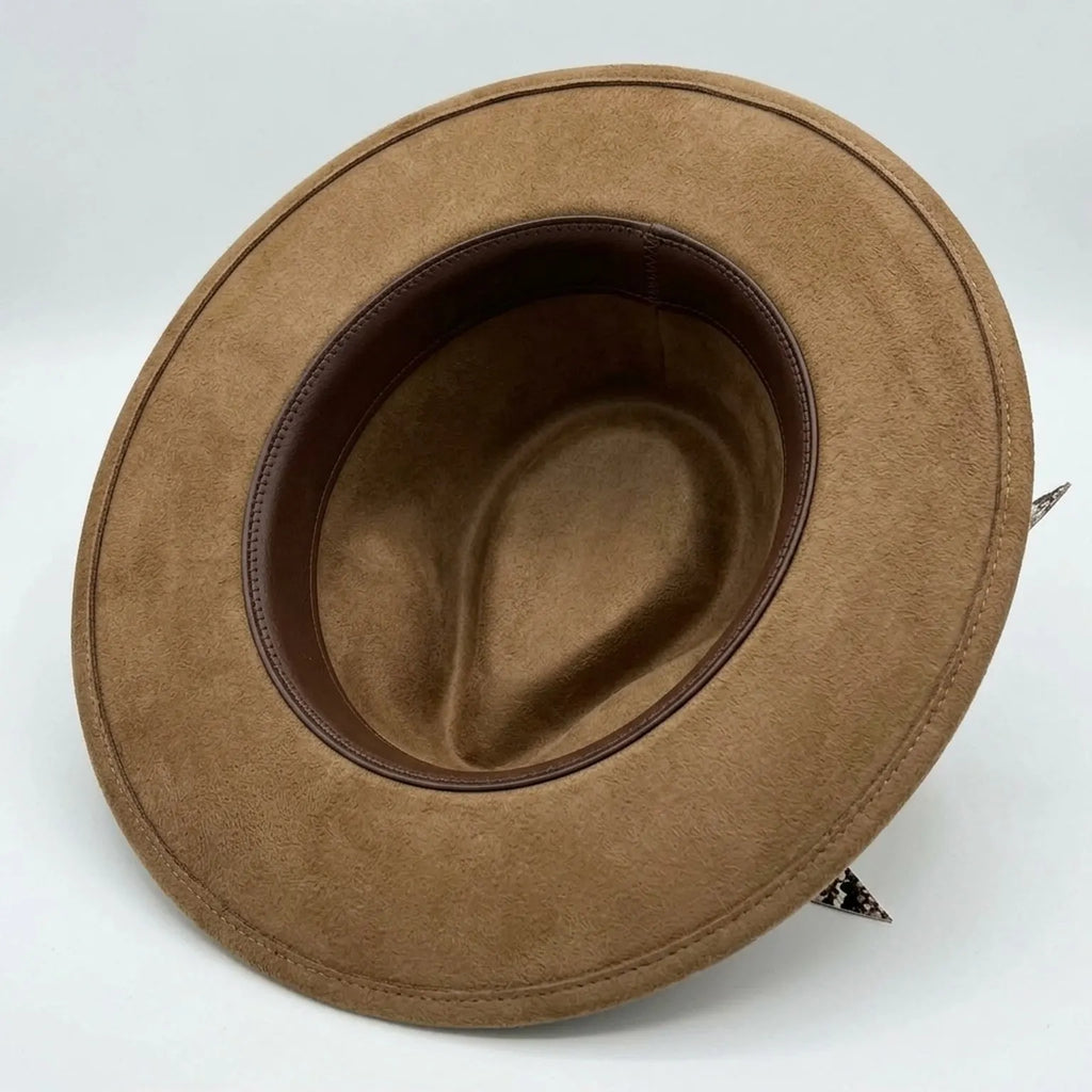 Tan Fedora Skull Playing Cards Snake Print Ribbon Feather Western