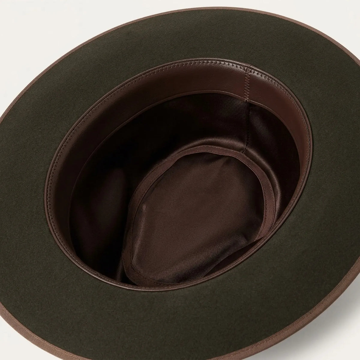 Dark Olive Felt Fedora with Brown Ribbon and Contrast Trim
