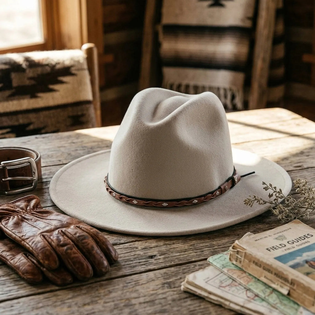 Sand Felt Western Hat with Braided Leather Band and Silver Studs