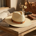 Natural Raffia Sun Hat with Leather Band and Cross Detail