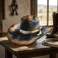 Distressed Rust Black Felt Western Hat with Bandana Wrap