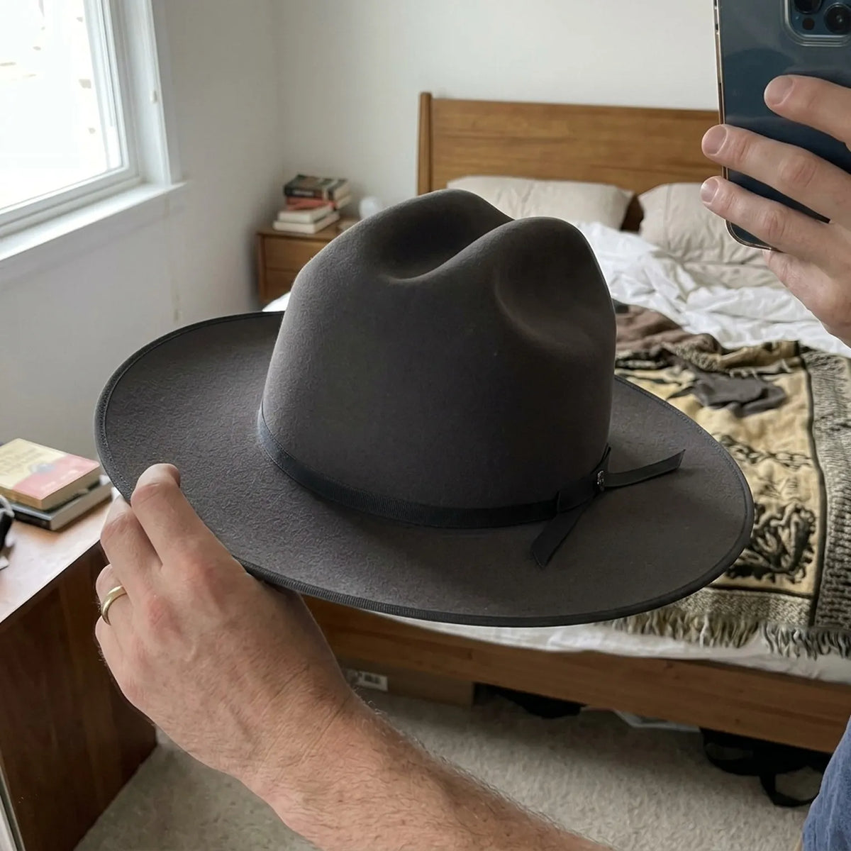 Charcoal Felt Fedora with Grosgrain Bow Band and Classic Crease