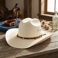 Unisex White Straw Cowboy Hat with Diamond Concho Leather Band