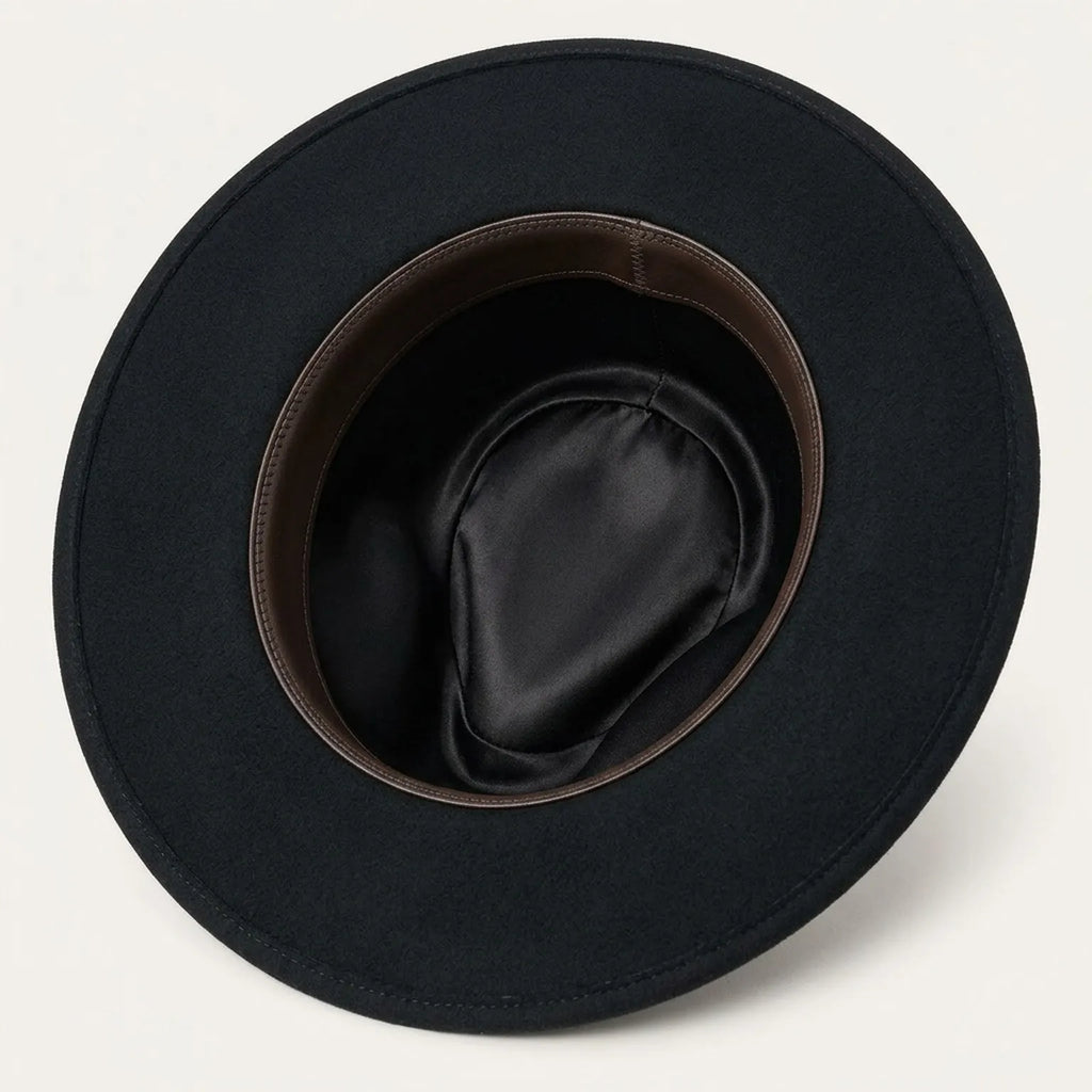 Black Felt Cowboy Hat with Embroidered Band and Side Ties