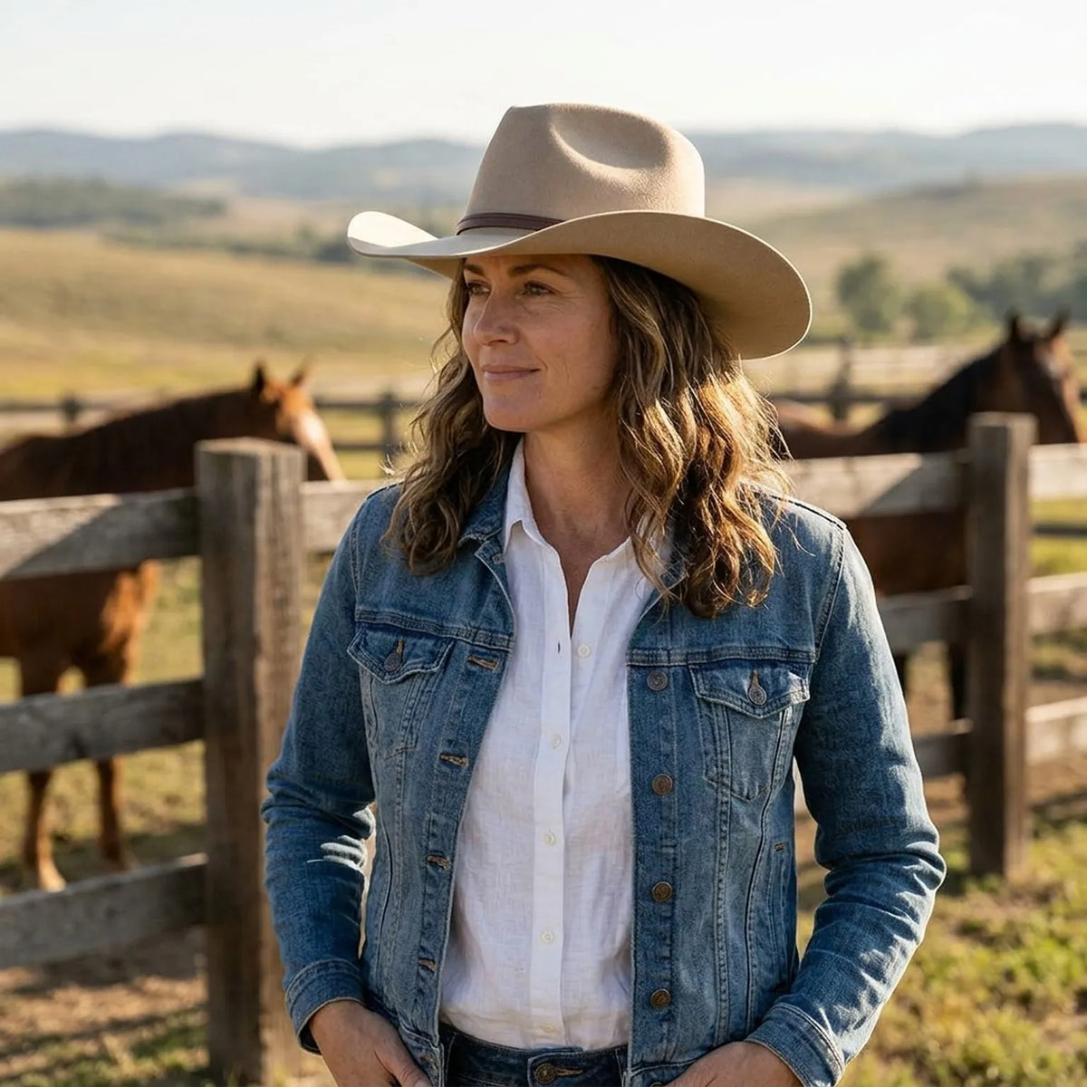 Cream Wool Felt Cowboy Hat with Brown Leather Concho Band