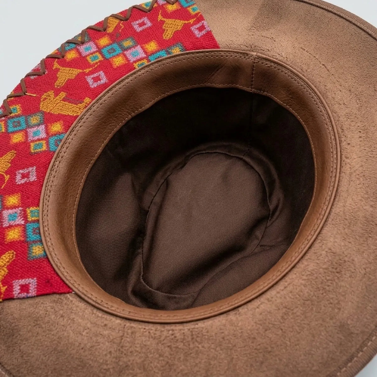 Festival Brown Fedora with Woven Patch and Feather Trim