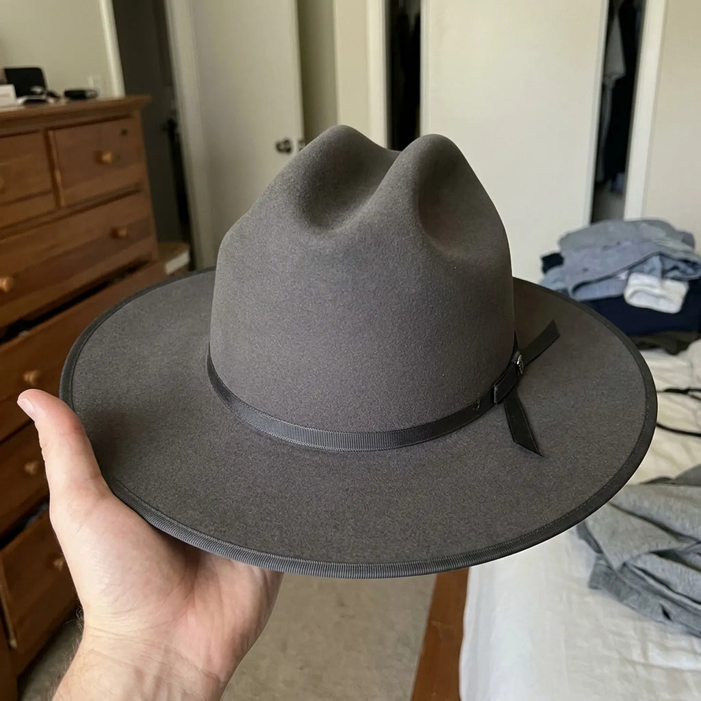 Dark Grey Felt Fedora Hat with Black Grosgrain Band - Classic