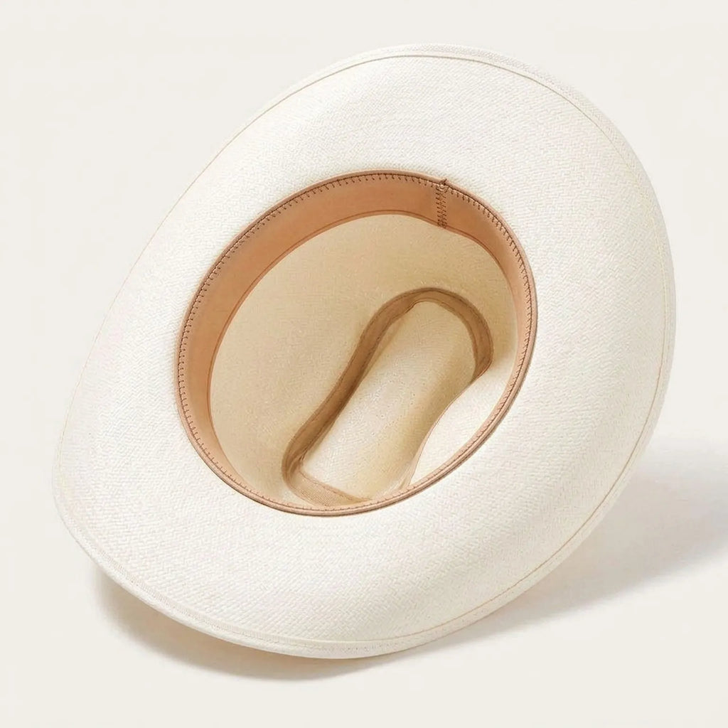 Unisex White Straw Cowboy Hat with Braided Leather Concho Band