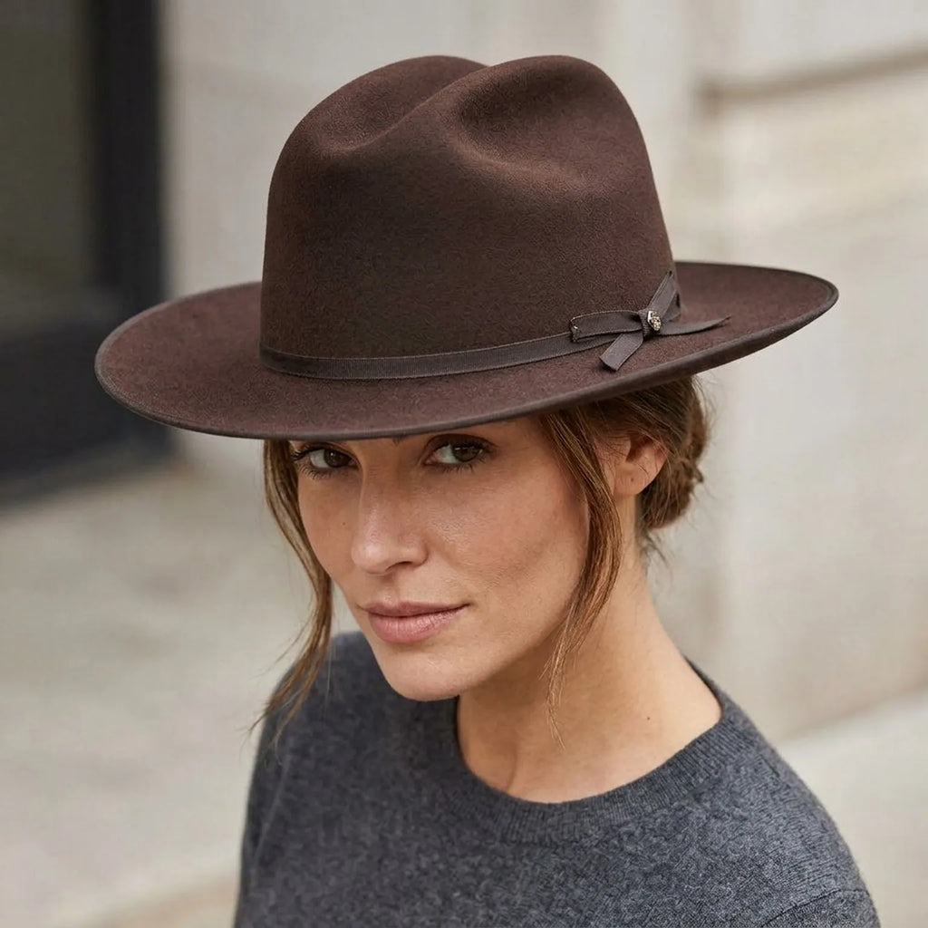 Dark Brown Felt Cowboy Hat with Cattleman Crown and Grosgrain Bow