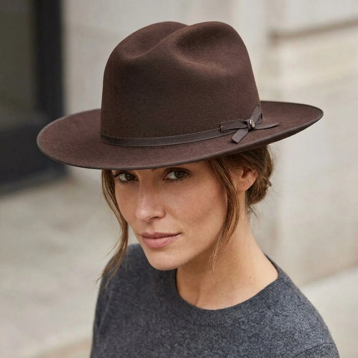 Dark Brown Felt Cowboy Hat with Cattleman Crown and Grosgrain Bow