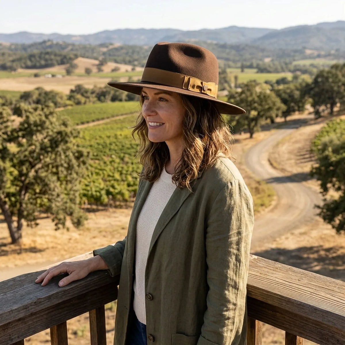 Dark Brown Felt Fedora with Caramel Ribbon and Edge Trim