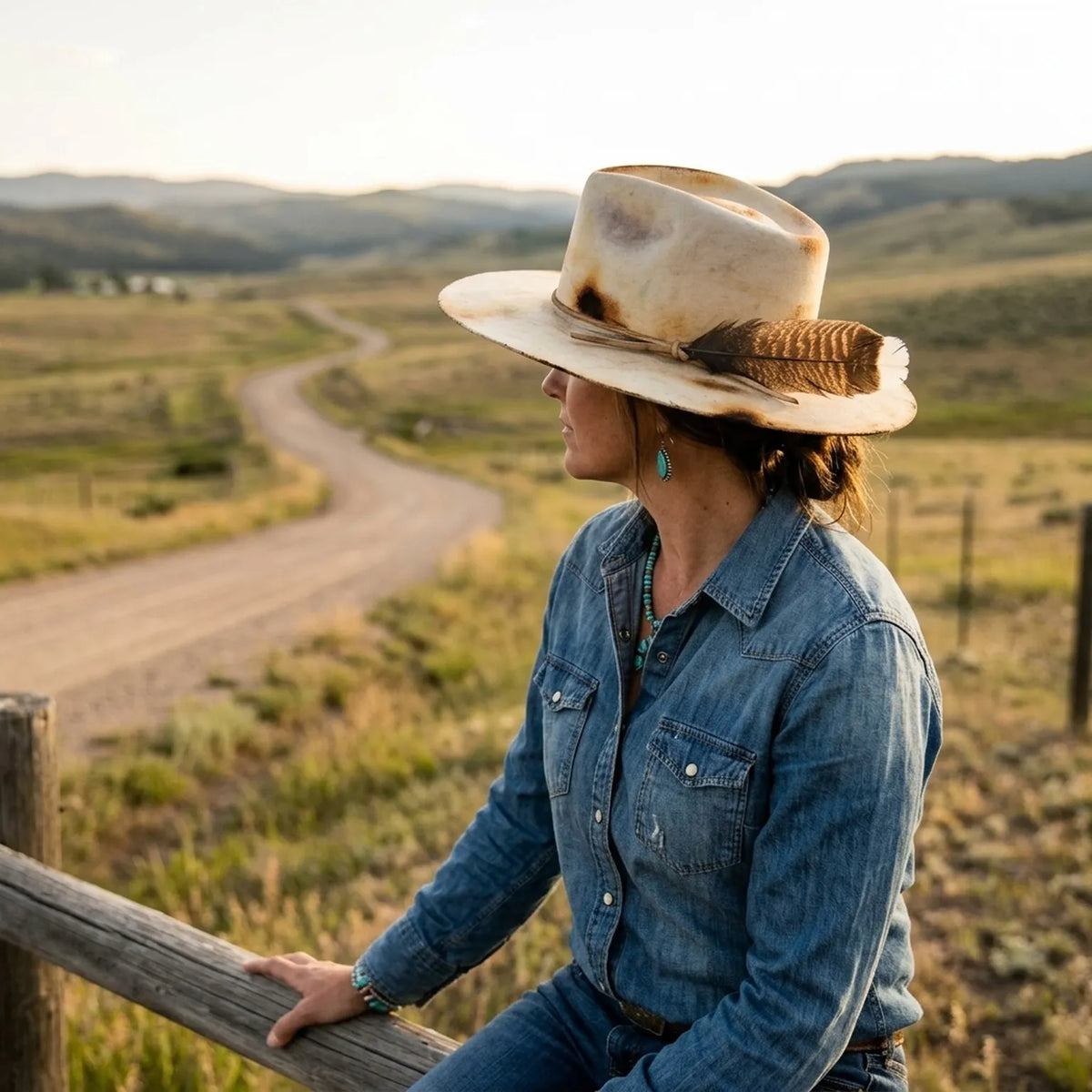 Bone Felt Fedora with Brown Leather Band and Feather