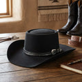 Black Flat Crown Western Hat With Embossed Band