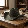 Unisex Olive Wool Felt Cowboy Hat with Pin Accent Detail