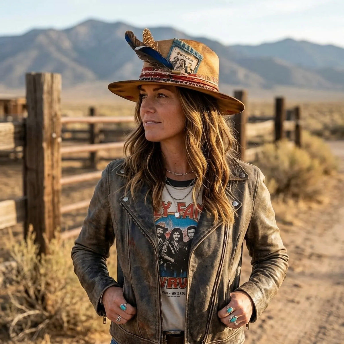 Western Fedora with OUTLAW Patch, Bullet and Chain Trim