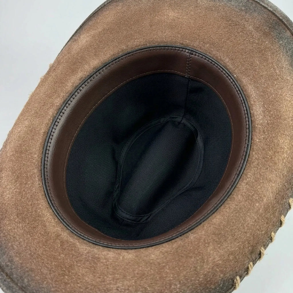 Distressed Brown Felt Cowboy Hat with Croc Leather Band