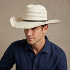 White Straw Cowboy Hat with Perforated Crown and Leather Band